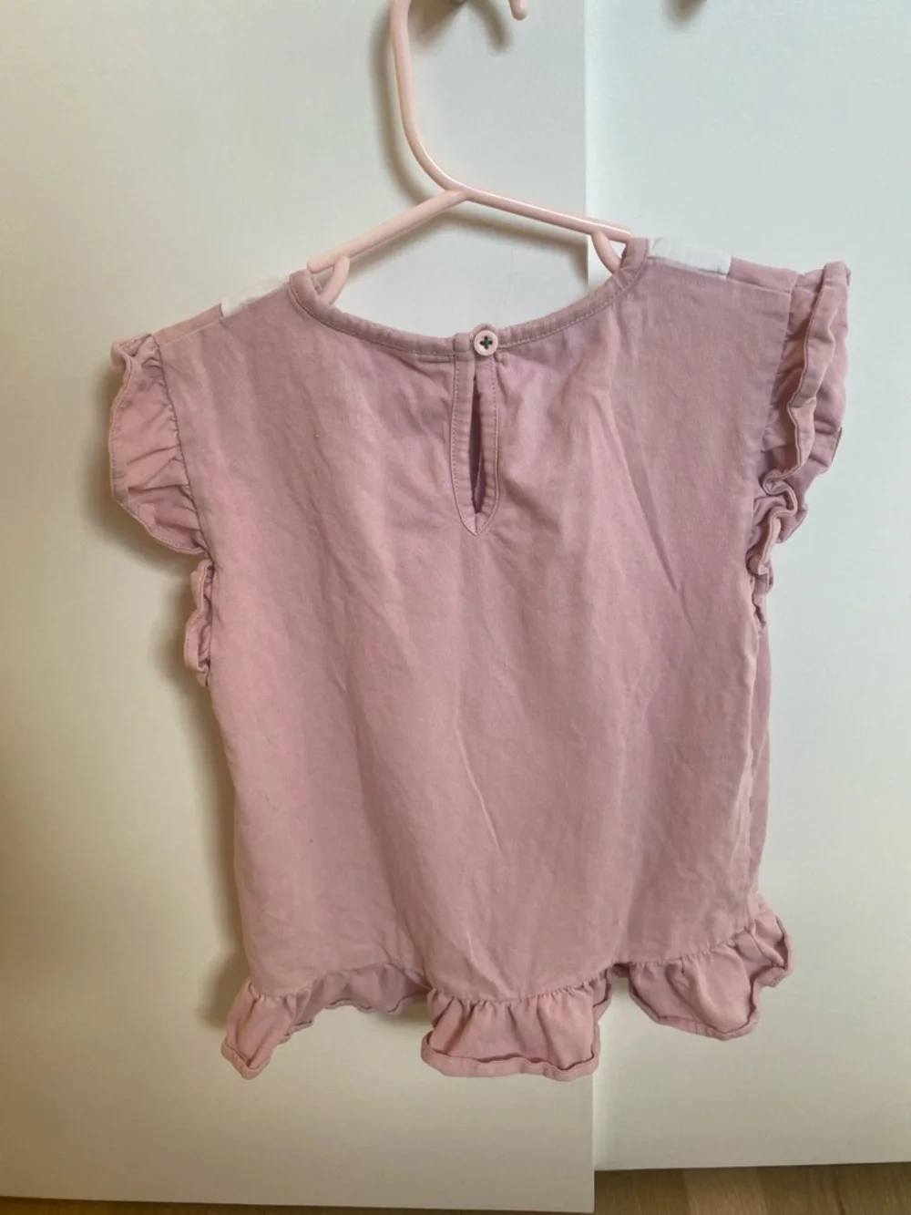 Mini Boden Pink Short-Sleeve Tee with White Scallop Collar and Green Stem - Picture 2 of 3